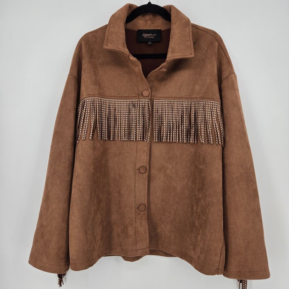 Sweet Rain Faux Suede Fringe Jacket Western Studded Brown Size L Country Concert